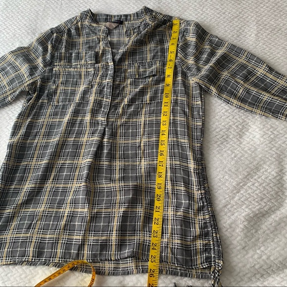 Cocomo Women roll-tab Sleeve printed Top size S - plaid blouse with bags - Picture 5 of 12